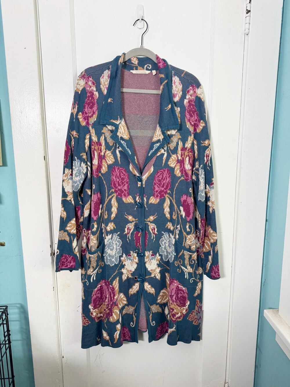 Soft Surroundings Cardigan Fairy Glen Floral Tapestry Longline Coat Buttons XL